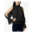 thumbnail image 1 of BAR III $59 Womens New 1507 Black Pleated Slit Sleeve Long Sleeve Top XS B+B, 1 of 4