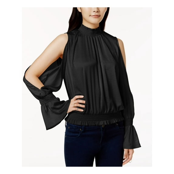 BAR III $59 Womens New 1507 Black Pleated Slit Sleeve Long Sleeve Top XS B+B
