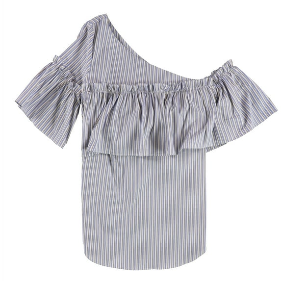BAR III $59 Womens New 2014 Blue Striped Ruffled Gathered Top L B+B