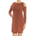 thumbnail image 1 of BAR III Womens Brown Cold Shoulder Long Sleeve Jewel Neck Mini Shift Dress  Size: L, 1 of 2