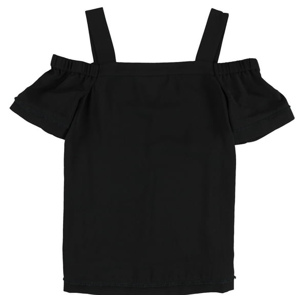 bar III Womens Fringed Trim Knit Blouse, Black, Small