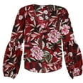 thumbnail image 1 of BAR III $60 Womens New 1254 Red Floral Print Long Sleeve Faux Wrap Top L B+B, 1 of 2