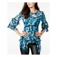 thumbnail image 1 of BAR III $69 Womens New 1525 Blue Printed Ruffled 3/4 Sleeve Blouse Top XXL B+B, 1 of 2