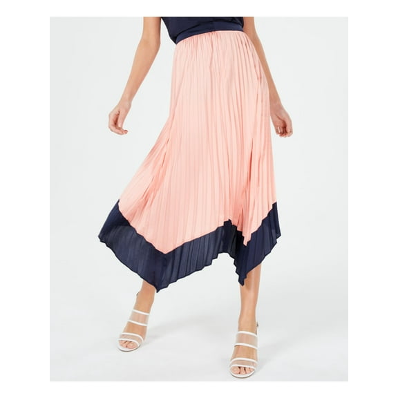 BAR III $70 Womens New 0075 Coral Midi Pleated Casual Skirt 14 B+B