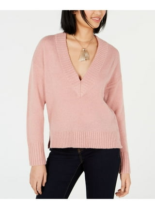 Womens Pink Long Sleeve V Neck Sweater