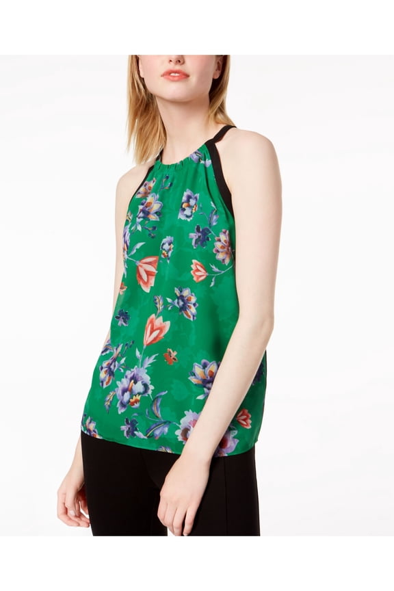 $70 Womens New 1869 Green Printed Sleeveless Halter Top M B+B