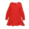 thumbnail image 1 of BAR III $79 Womens New 1073 Red Pleated Ruffled Fit + Flare Dress 2 B+B, 1 of 2