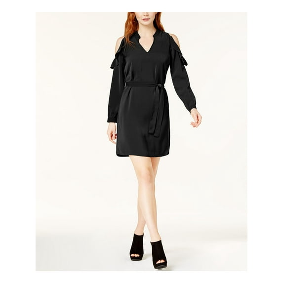 BAR III $79 Womens New 1093 Black Cold Shoulder Long Sleeve Shift Dress M B+B