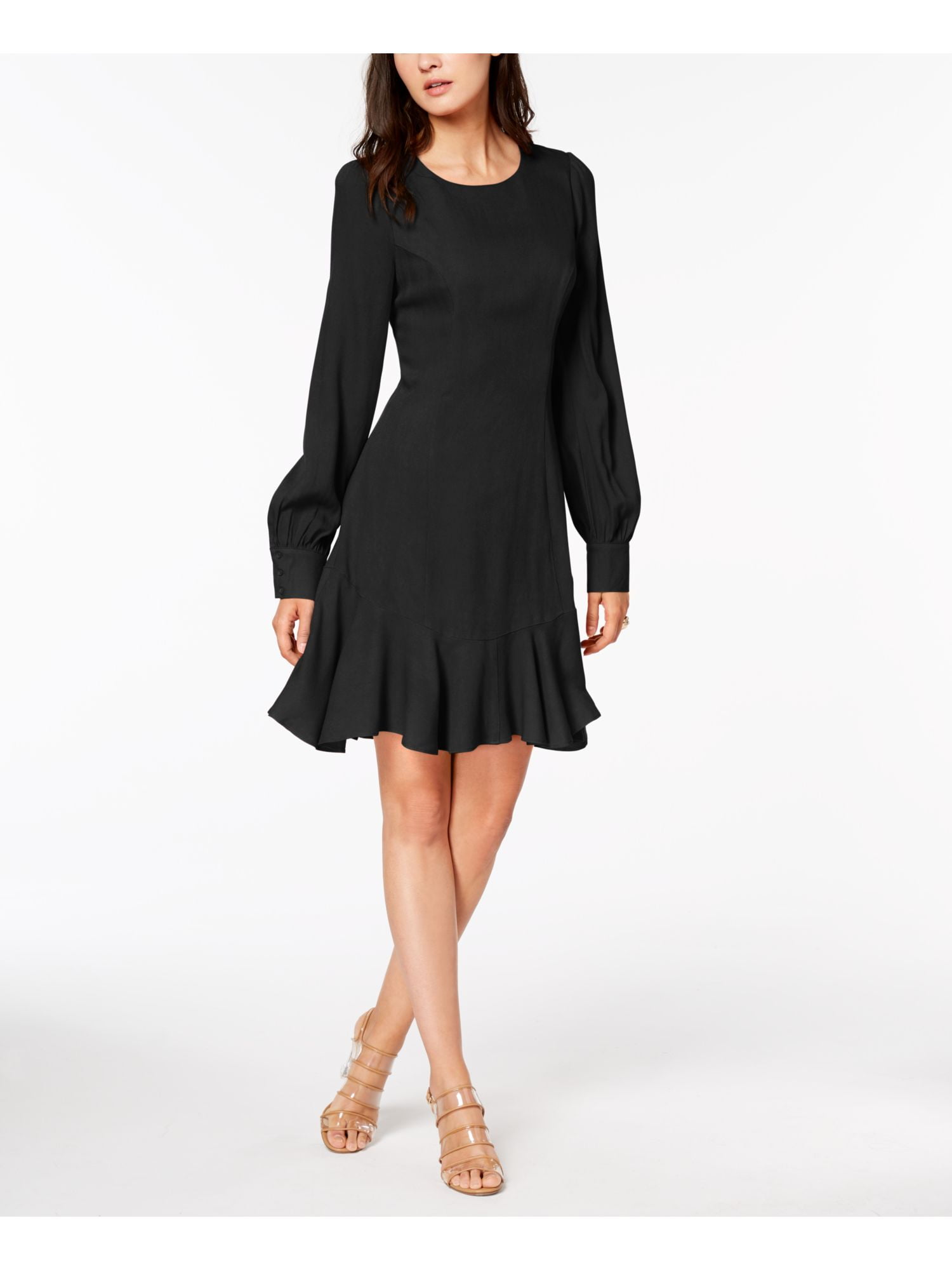 Bar III Womens Ruffle Hem Fit & Flare Dress, Black, 2