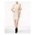 thumbnail image 1 of BAR III $80 Womens 1181 Beige Cold Shoulder Short Sleeve Blouson Dress L B+B, 1 of 3