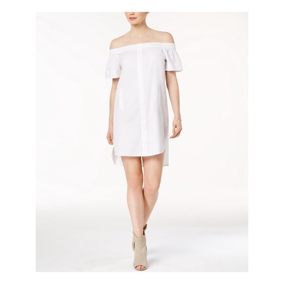 BAR III $80 Womens New 1255 White Ruched Short Sleeve Shift Dress L B+B