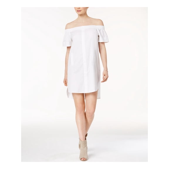 BAR III $80 Womens New 1255 White Ruched Short Sleeve Shift Dress L B+B