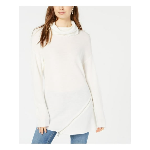 BAR III $80 Womens New 1322 Ivory Zipper Trim Long Sleeve Sweater L B+B