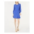 thumbnail image 1 of BAR III $80 Womens New 1391 Blue Ruffle Hem Bell Sleeve Fit + Flare Dress 8 B+B, 1 of 4