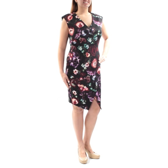 BAR III $80 Womens New 1432 Black Floral V Neck Sheath Dress L B+B