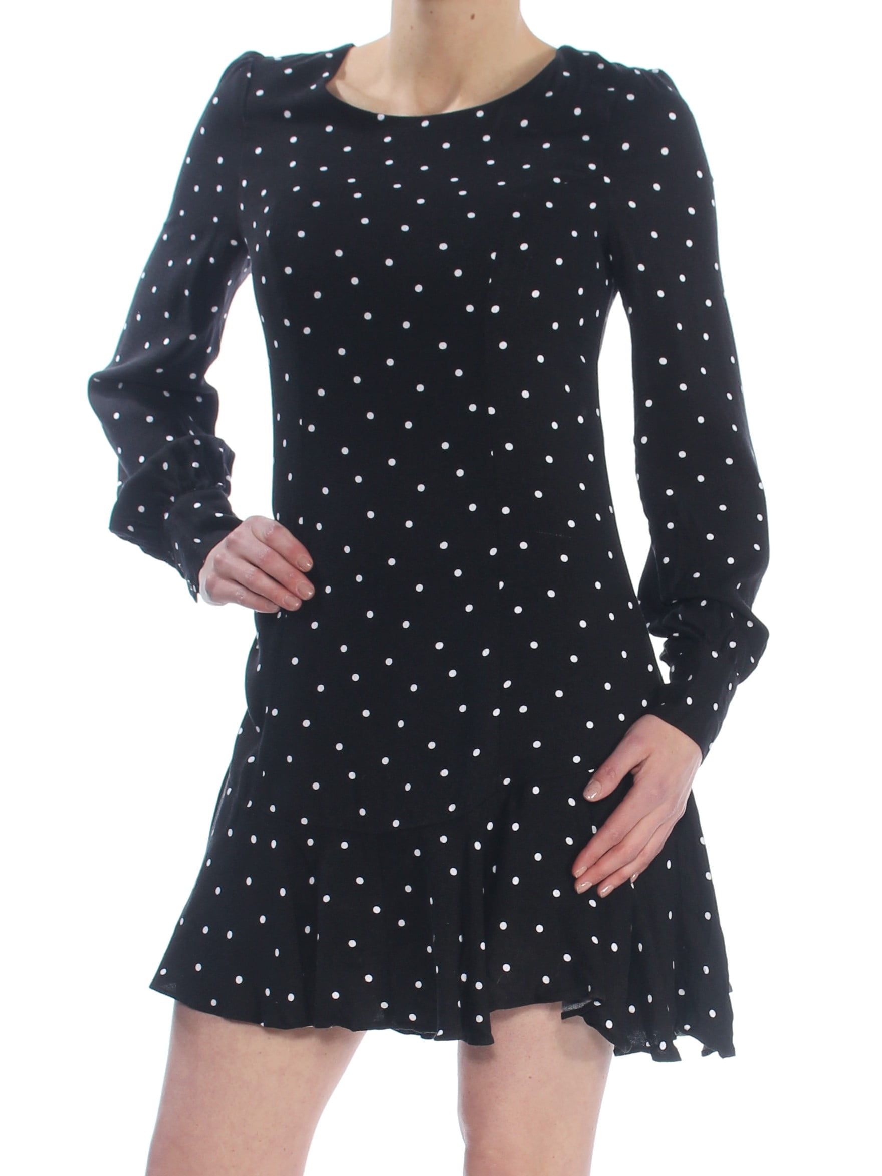 BAR III $80 Womens New 1473 Black Polka Dot Ruffle-hem Long Sleeve Dress 4  B+B - Walmart.com