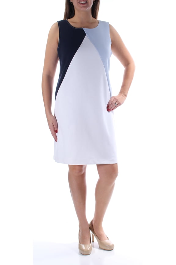 $80 Womens New 2515 White Color Block Sleeveless Sheath Dress M B+B