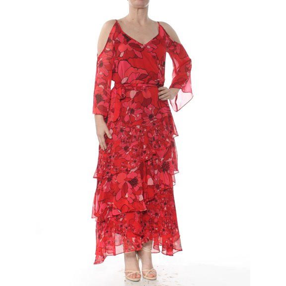 BAR III $99 Womens New 1284 Red Printed Ruffle Cold Shoulder Dress S B+B