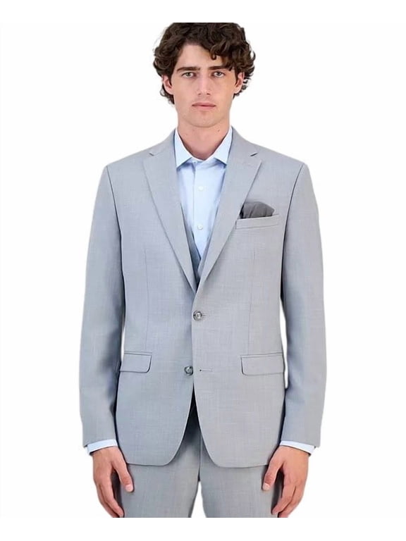 Men's Slim-Fit Wool Sharkskin Suit Jacket 38R Light Grey
