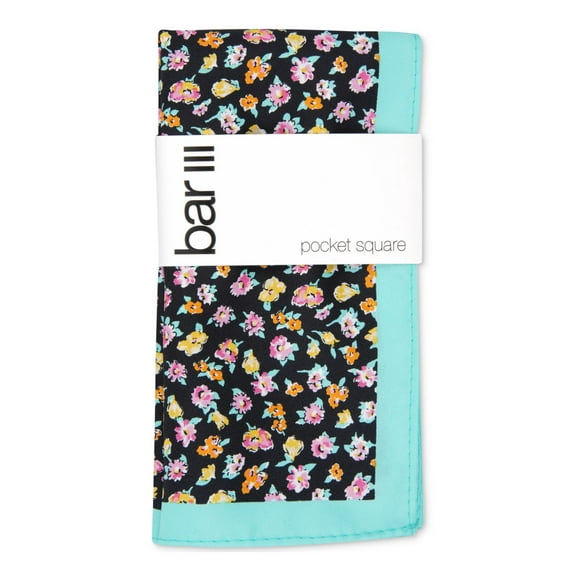 BAR III Mens Black Floral Pocket Square