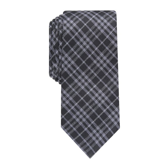 BAR III Mens Black Plaid Skinny Neck Tie