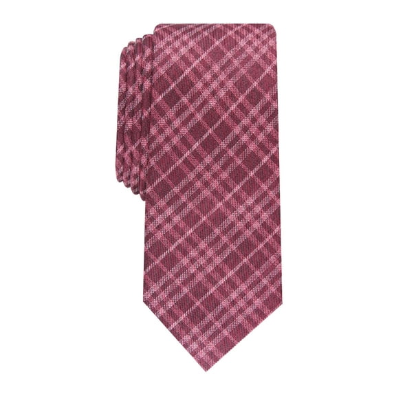 BAR III Mens Burgundy Plaid Silk Skinny Neck Tie