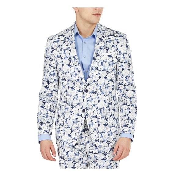 BAR III Mens Navy Single Breasted, Floral Blazer Sport Coat 38R
