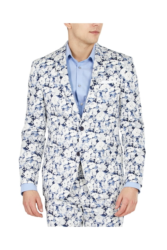 Mens Navy Single Breasted, Floral Blazer Sport Coat 38R