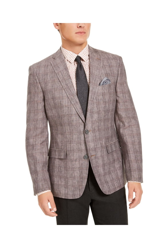 Mens Red Single Breasted Plaid Slim Fit Sport Coat 40R