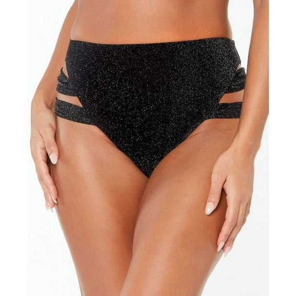 BAR III Women's Black Stretch Lined Full Coverage Strappy High Waisted Swimsuit Bottom S