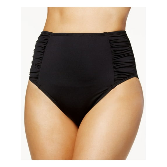 BAR III Women's Black Stretch Ruched Lined Moderate Coverage High Waisted Swimsuit Bottom XS