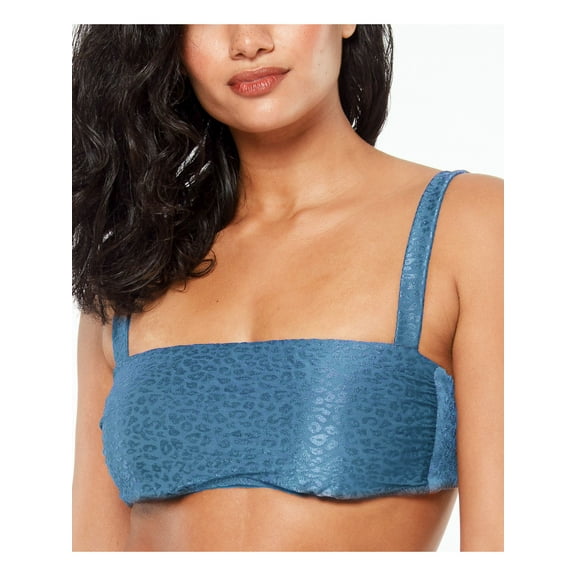 BAR III Women's Blue Satin Lined Stretch Tie Adjustable Molded Cup Bandeau Swimsuit Top M