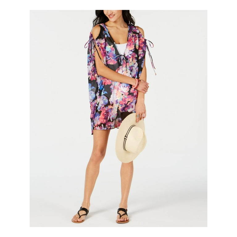 BAR III Women s Multi Color Floral Cold Shoulder Deep V Neck Tie