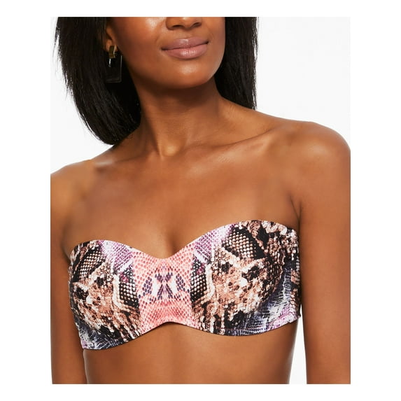 BAR III Women's Multi Color Snake Print Stretch Lined Convertible Fixed Cups Mixed Messages Bandeau Swimsuit Top L