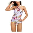 thumbnail image 1 of BAR III Women's Purple Floral Stretch Removable Cups Lined Cutout Adjustable Moderate Coverage High Neck One Piece Swimsuit S, 1 of 4