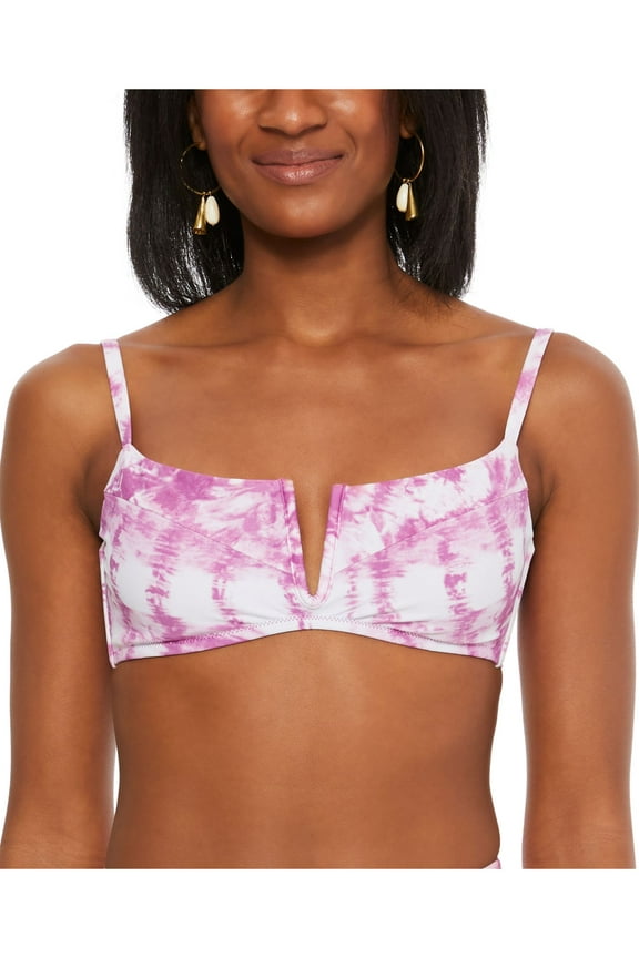 Women's Purple Tie Dye Stretch Bikini Tie Removable Cups V-Wire Adjustable Swimsuit Top XS