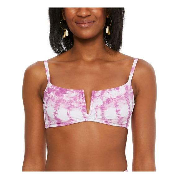 BAR III Women's Purple Tie Dye Stretch Removable Cups Lined Bikini V-Wire Adjustable Summer Stripes Swimsuit Top M