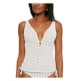 thumbnail image 1 of BAR III Women's White Stretch Plunge Crochet Adjustable Deep V Neck Fixed Cups Tankini Swimsuit Top L, 1 of 2