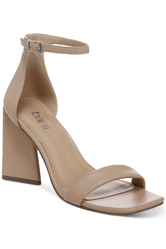 Womens Beige Ankle Strap Padded Appel Square Toe Flare Buckle Dress Heeled Sandal 8.5 M