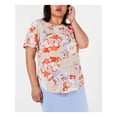 thumbnail image 1 of BAR III Womens Beige Floral Short Sleeve Jewel Neck Top Plus 1X, 1 of 2