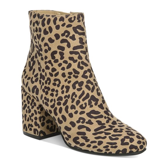 BAR III Womens Beige Leopard Print Comfort Cushioned Gatlin Almond Toe Block Heel Zip-Up Dress Booties 6 M