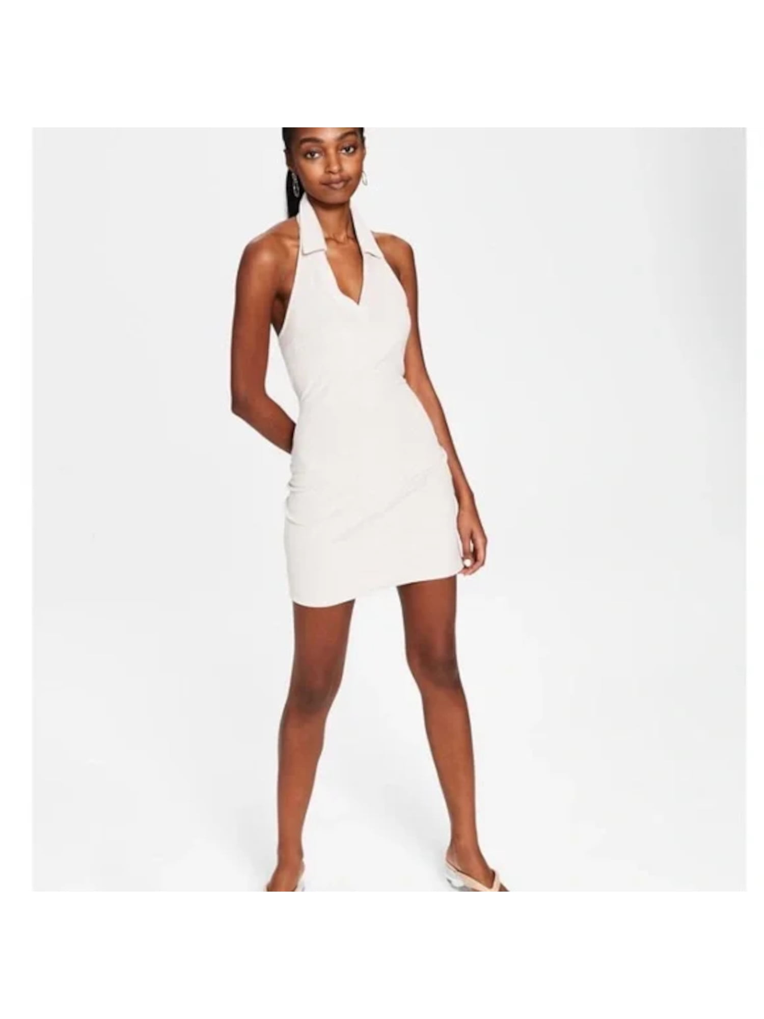 beige midi dress casual Mocha Latte Open Back Halter Dress main image 0
