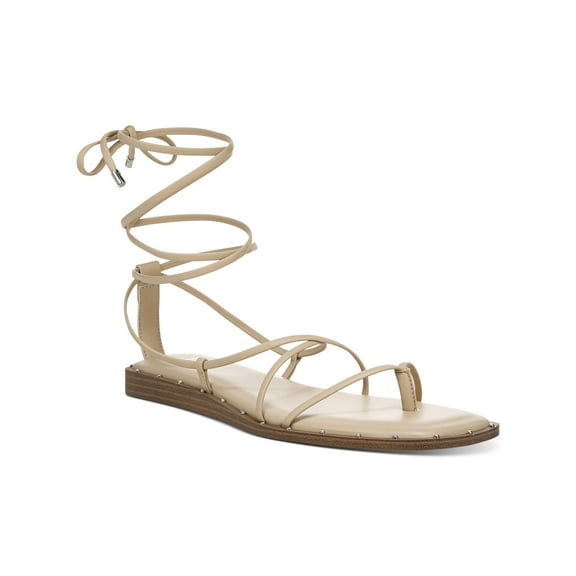 BAR III Womens Beige Padded Strappy Studded Nazrine Square Toe Lace-Up Thong Sandals Shoes 6 M