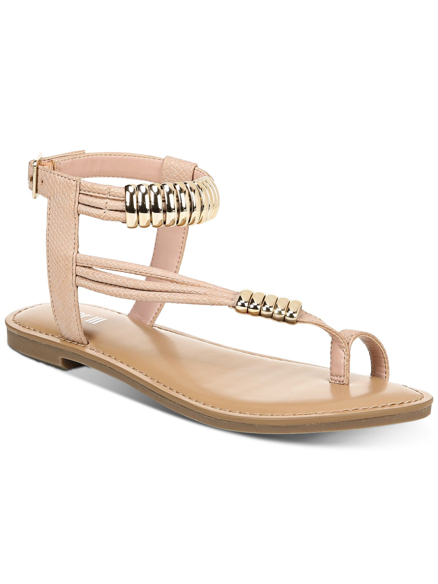 Kenneth Cole Women's Animal Print Toe Ring Palm Round Toe Slip on Leather Thong Sandals Beige 7.5 M