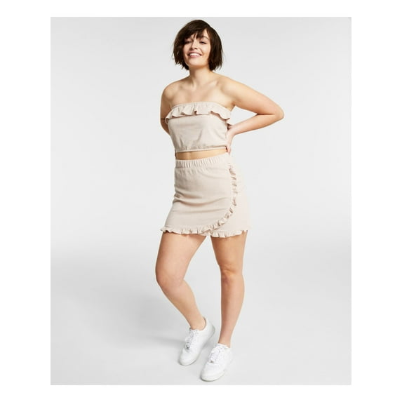 BAR III Womens Beige Unlined Ruffled Pull On Mini Cocktail A-Line Skirt L