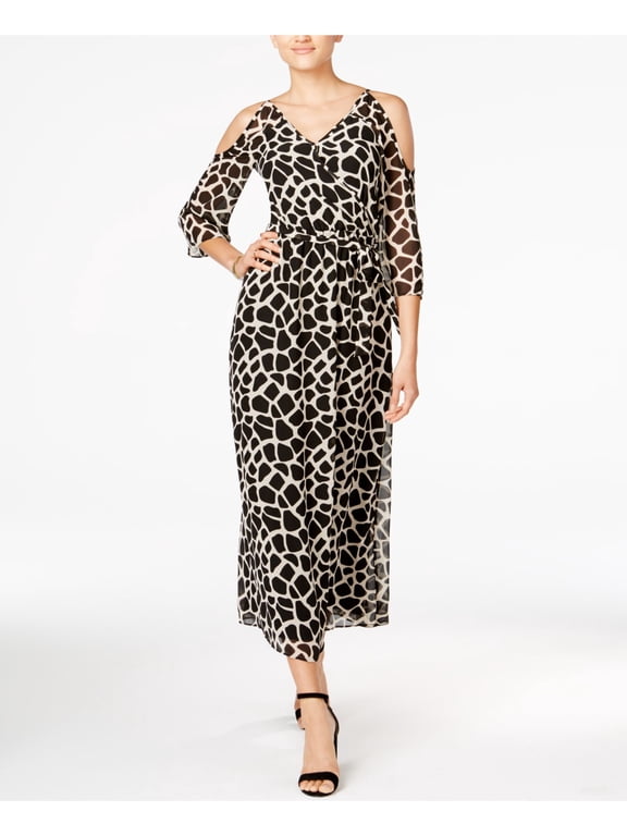 Womens Black Animal Print 3/4 Sleeve Maxi Empire Waist Dress Size: XS