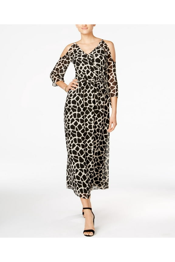 Womens Black Animal Print 3/4 Sleeve Maxi Empire Waist Dress Size: XS