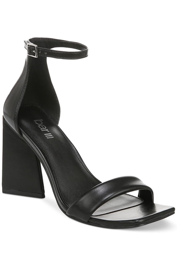 Womens Black Ankle Strap Padded Appel Square Toe Flare Buckle Dress Heeled Sandal 7 M