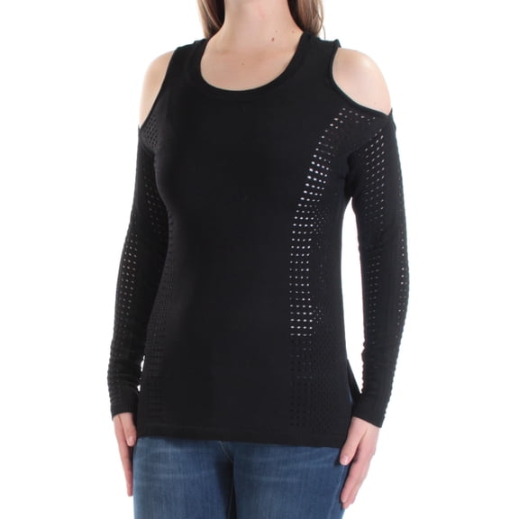BAR III Womens Black Cold Shoulder Eyelet Long Sleeve Scoop Neck Top M