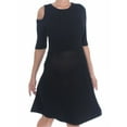 thumbnail image 1 of BAR III Womens Black Cutout Knit Short Sleeve Crew Neck Knee Length Cocktail A-Line Dress L, 1 of 4